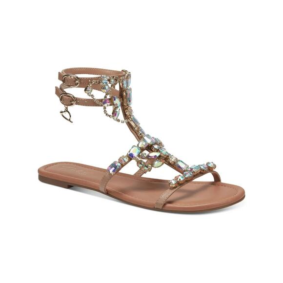 Thalia Sodi Women's Jenesis PU Embellished Flat Sandals, Almond Stecy Size 8.5M - Picture 1 of 5